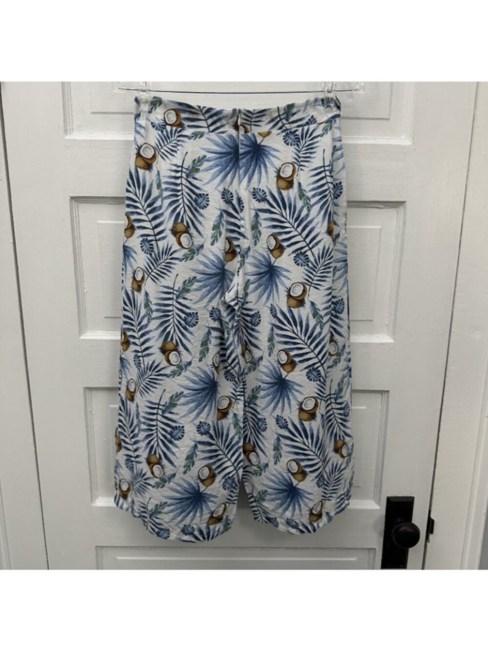 Womens XS Tropical Coconut Palm Print Cropped Pants Lined Resort Beach - Picture 3 of 13